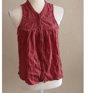 American Eagle Crinkle Crochet See Through Detail Tank Top Small
